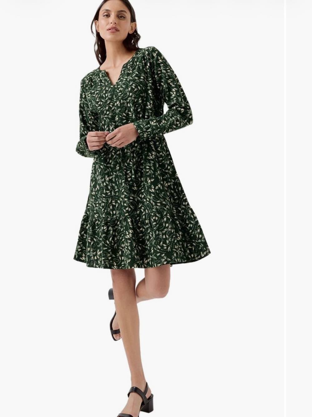 Pact Organic Cafe Crepe Tiered Dress Green Floral Boho Size XL